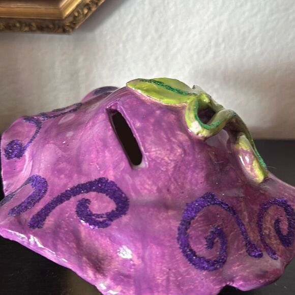 Purple piggy bank handmade mushroom - Picture 4 of 5